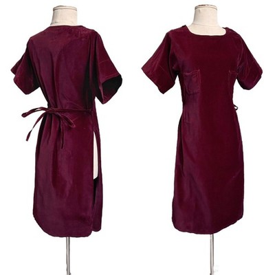 70s vintage velvet tunic top dress overlay Esprit burgundy short sleeve pockets.