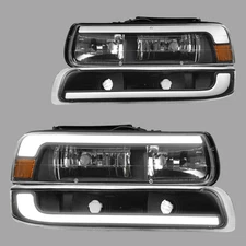 For 99-02 Chevy Silverado/00-06 Tahoe Suburban Bumper Lamp+LED DRL Headlights