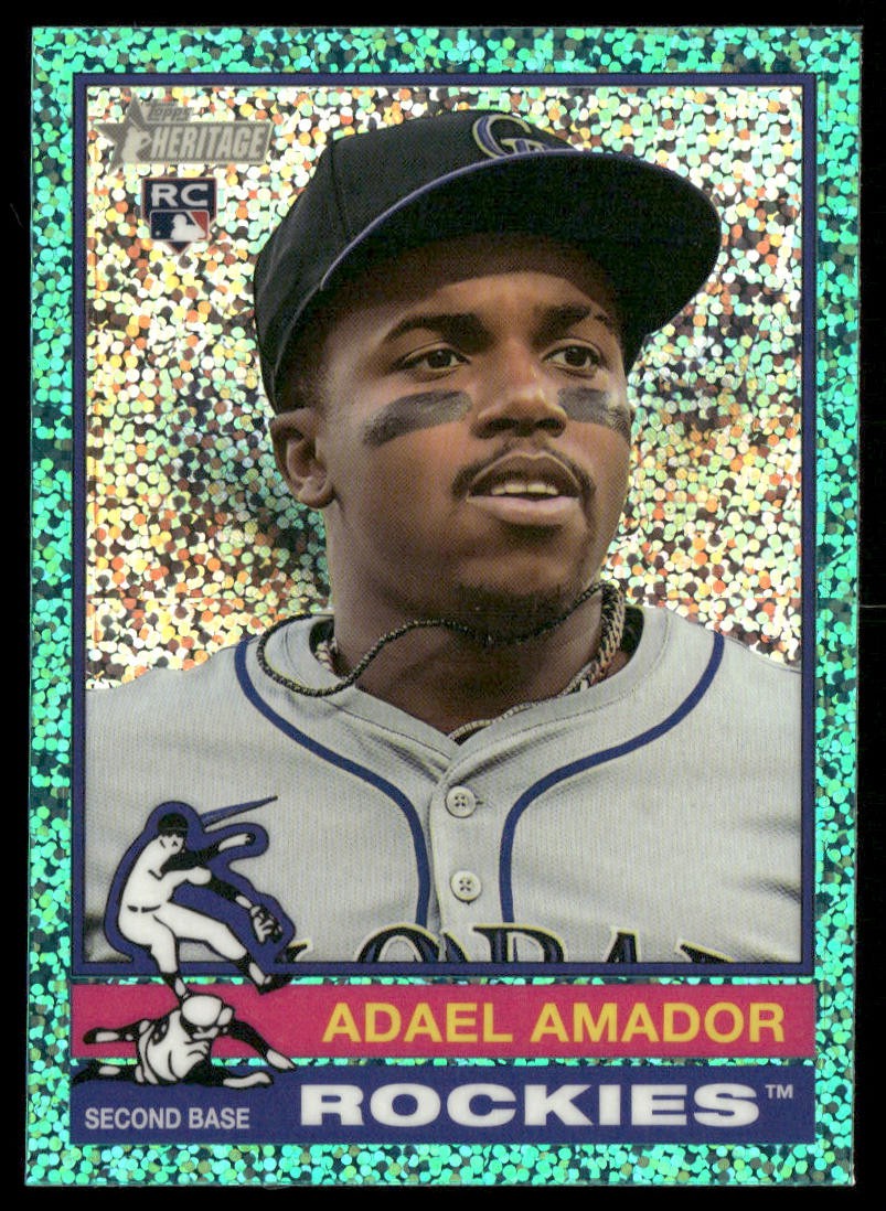 Adael Amador 2025 Topps Heritage Chrome Aqua Sparkle Refractor #61 RC Rockies