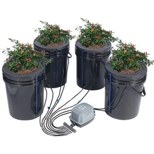 DWC Hydroponics System 4 Bucket 5 Gal Grow Kit w/ Air Pump & Top Drip Irrigation