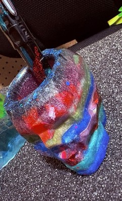 Large Handmade Epoxy Resin Skulls Multiple Colors Pen Holder Dish decor
