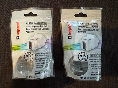 (2-PACK)  WP124K-WH-V1 LEGRAND 4K HDMI KEYSTONE INSERT On-Q PROFESSIONAL GRADE