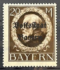 1919 German Stamp Mi:DE-BY133IIA Ludwig III o/print Volksstaat 20 RM MH* /650b