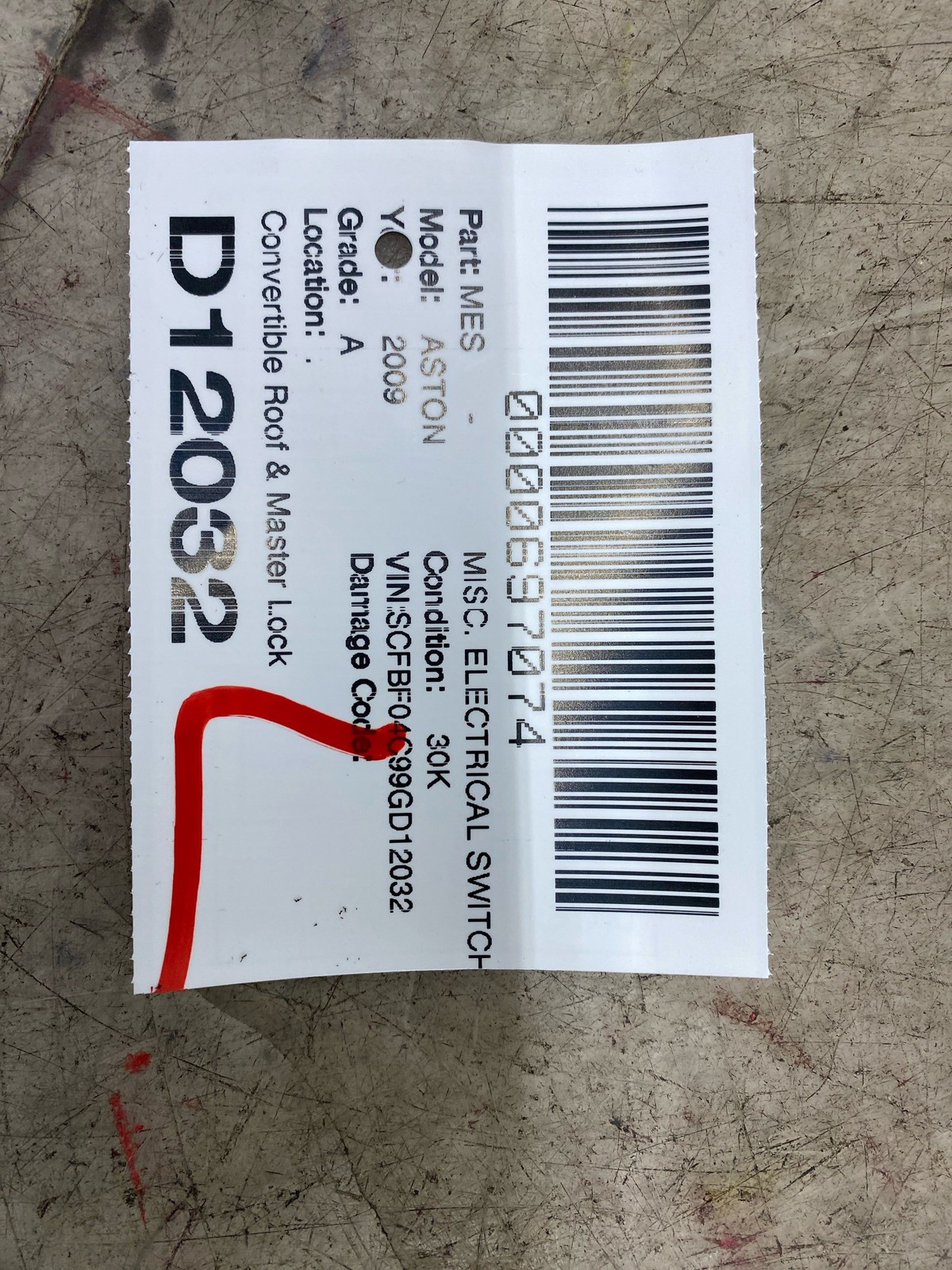 2009 Aston Martin Vantage Convertible Roof & Master Lock Switch Panel oem