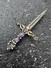 Golden Purple Sword Brooch Crown Trifari Pend Signed Vintage Jewelry Pin