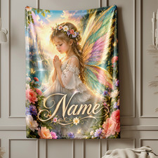 Personalized Praying Fairy Coral Fleece Blanket