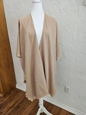 Vince Camuto Shawl Womens One Size Tan Fringe Topper Wrap Poncho Cape Scarf