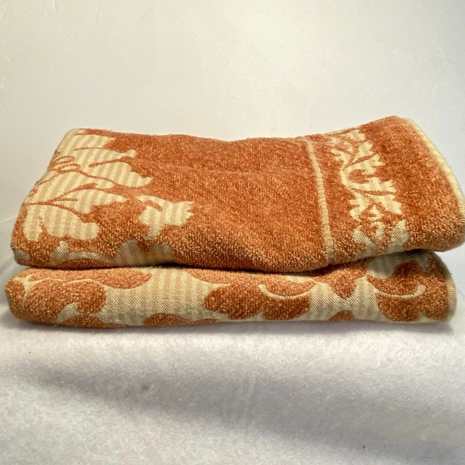 Pair 2 Restoration Hardware Pillow Covers Zip Rust Tan Chenille Designs 16x20 In - Image 2 of 4