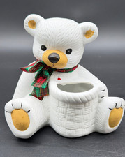 Ceramic Christmas Bear Planter Holder Holiday Decor Teddy Bear Figurine Basket