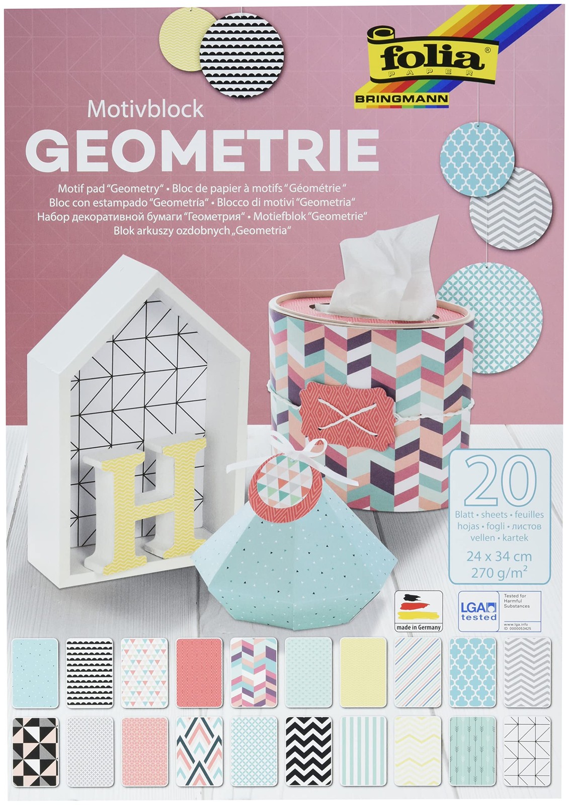 Folia 48449 Motif Block Geometry 270 gm Approx 24 x 34 cm 20 Sheets Assor 5490₽