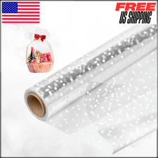 Clear Cellophane Wrap Roll White Dots For Baskets Flower Bouquets 34" x 100'