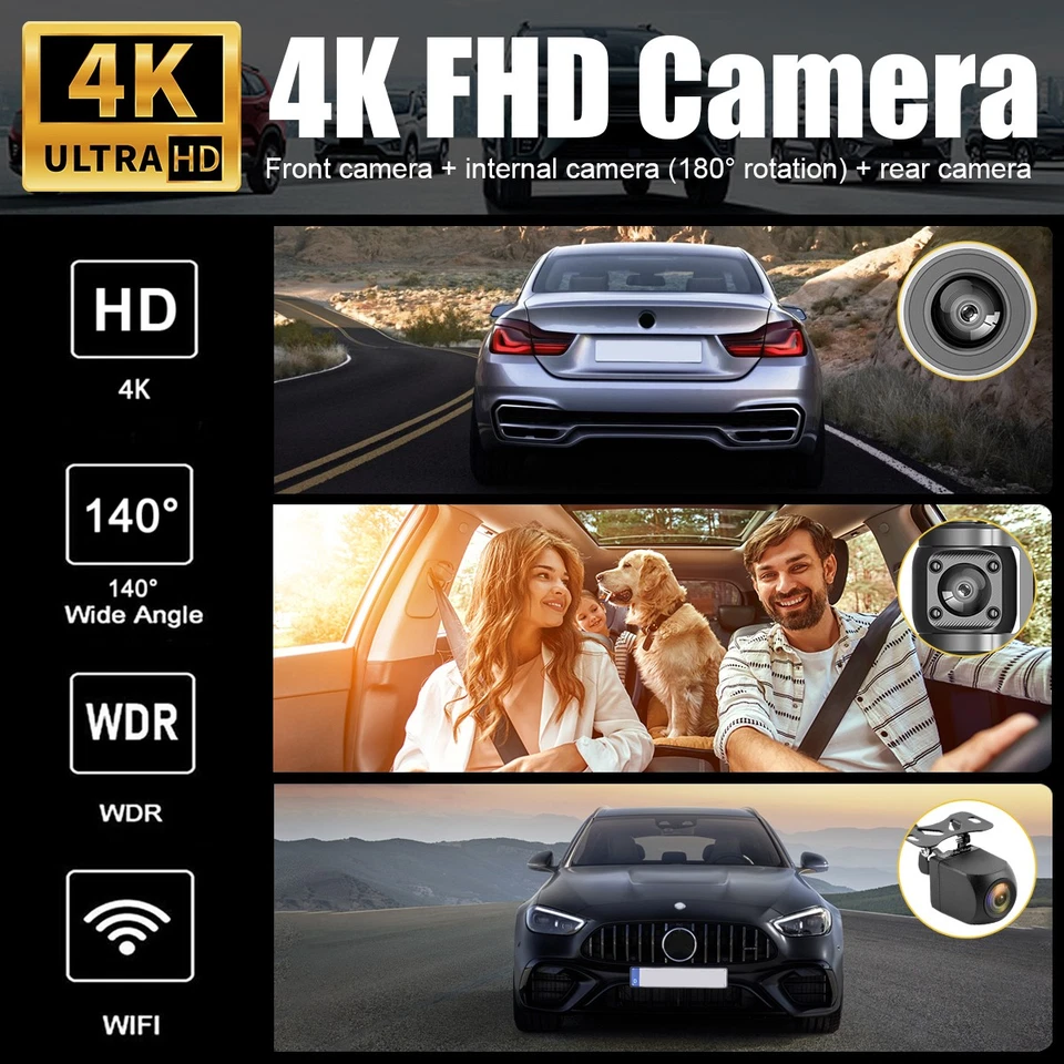 Front and Rear 4K Dash Cam View 120° Car Camera Night Vision with Built in WiFi - Image 3 of 4