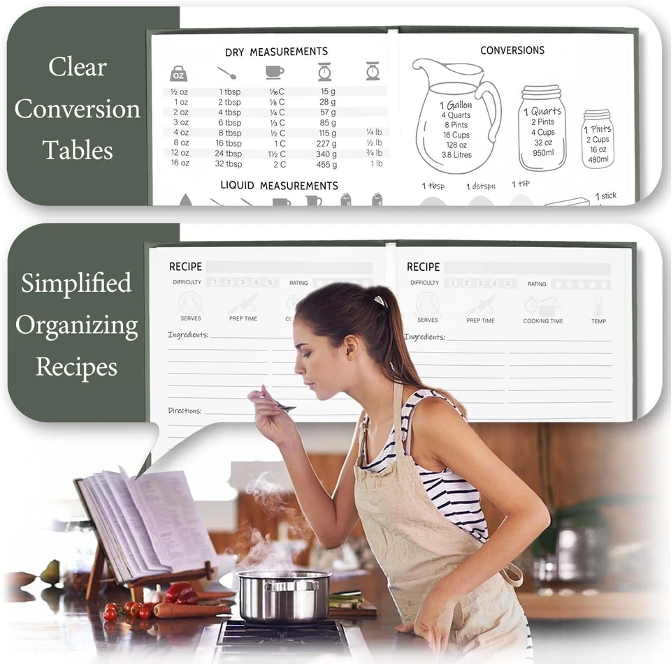 Libro de recetas en blanco perfecto con cubierta impermeable - pulgadas, oliva - verde  Foto 3 de 4