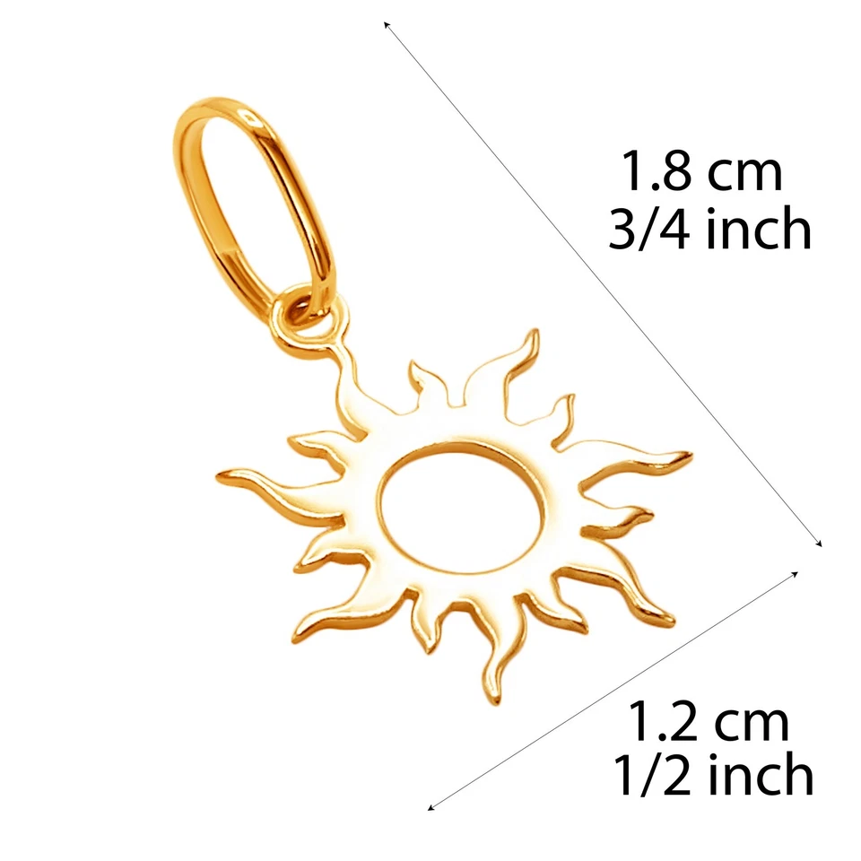 10k Pure Solid Yellow Gold Flaming Sun Laser Cut Delicate Nice Charm Pendant - Image 3 of 4
