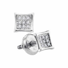 10k White Gold Womens Round Diamond Square Kite Cluster Stud Earrings 1/20 Cttw