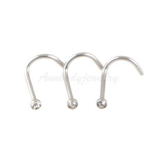 20G Tornillos Nariz Anillo Torcido 316L Acero Fosa Nariz Piercings Perno CLARO Gema
