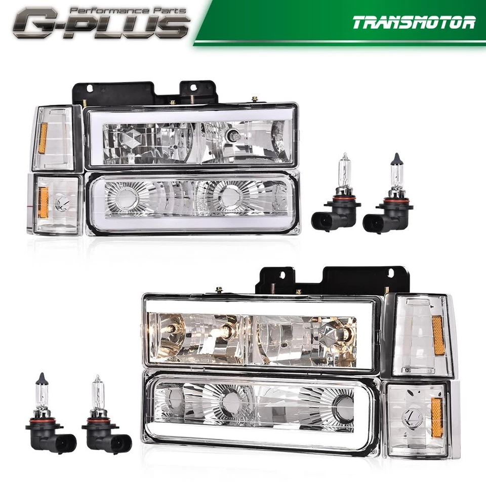 Faros de tubo LED transparentes/ámbar aptos para Chevy C/K GMC Sierra Tahoe 88-93 Foto 2 de 4