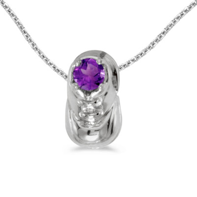 10k Weißgold runder Amethyst Baby Bootie Anhänger (Kette nicht enthalten)