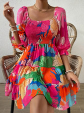 Gerafftes Kleid mit Blumendruck, elegant, ges...