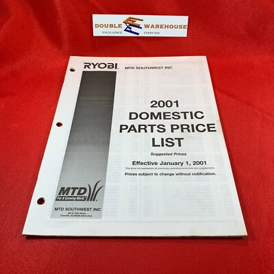 #ad Ryobi MTD 20010 Domestic Parts Price List January 1 2001 $14.99