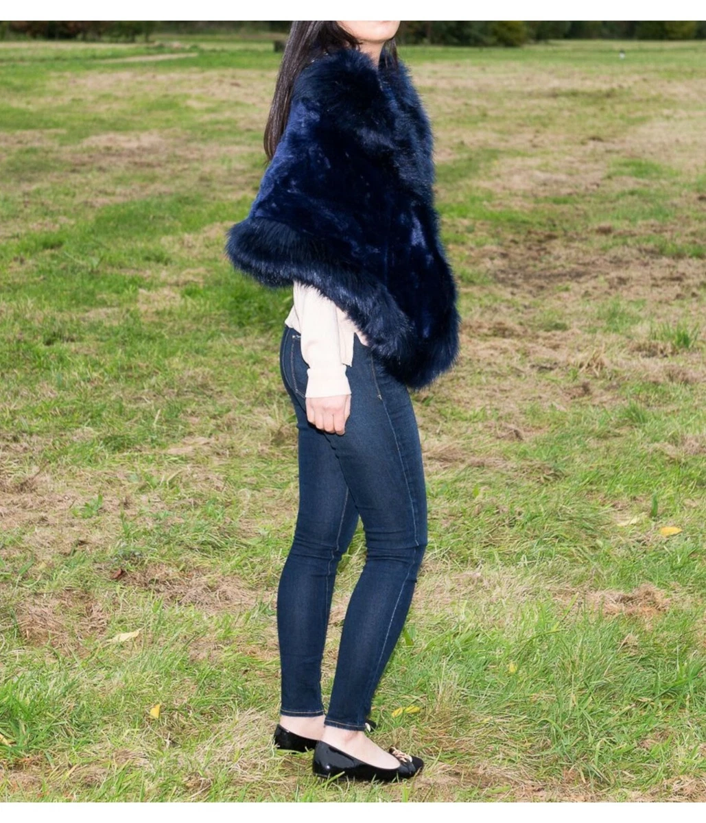 Navy faux fur cape cheap