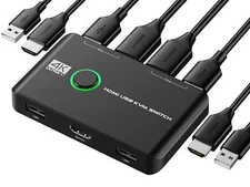 4K KVM Switch HDMI 2 Port Box, USB HDMI Switches for 2 Computers Share
