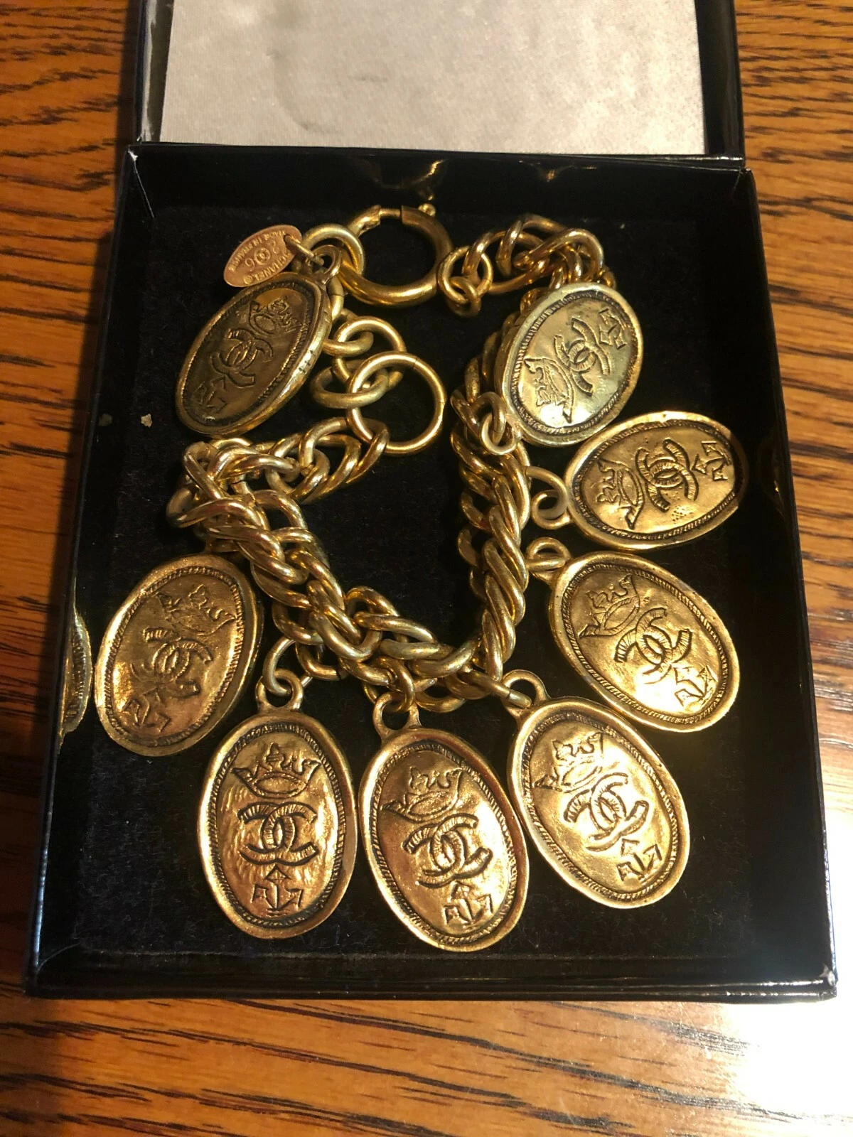 CHANEL Bracciale Bracciale AUTENTICO Catena Marca Coco Vintage Rara Moneta Oro Medaglia F S CC