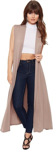 Women's Sleeveless Maxi Long Length Boyfriend Cardigan Collar Long Floaty Duster - Picture 32 of 36