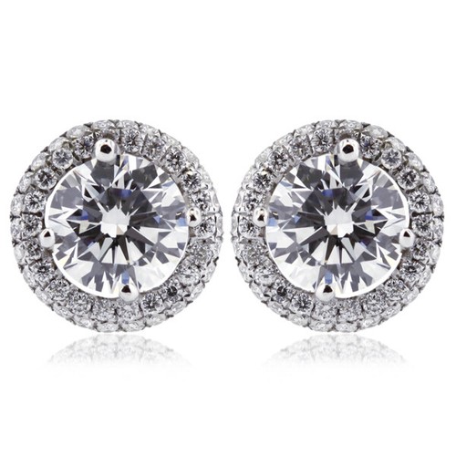 Feine Ohrringe 3,03 kt H VS2 runder Erdabbau zertifizierte Diamanten Weißgold Halo - Bild 3 von 8
