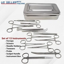 13 Pcs Basic Minor Surgery Set with Box  Stainless Steel Surgical Instruments