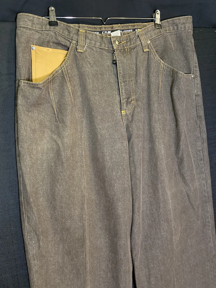 Pantalones de mezclilla vintage años 90 Y2K Carl Jones pierna ancha holgados marrón hip hop skate grunge 38x32 Foto 3 de 4