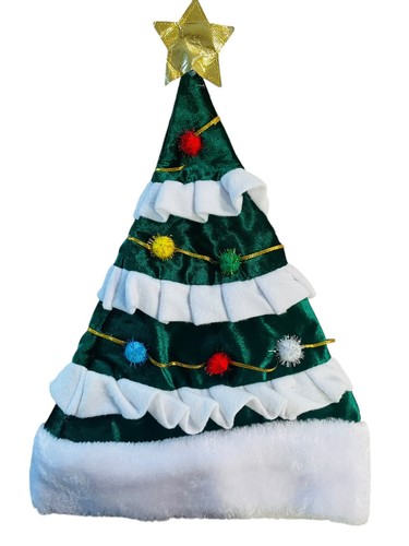 Christmas Tree Hat Santa Christmas One Size Velvet w/ Fleece Trim Ornaments - Picture 2 of 6