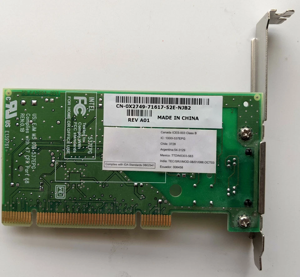OEM Dell Intel 537EPG 56K V.92 PCI Data Fax Modem Card X2749, 0X2749, CN-0X2749 - Image 2 of 3
