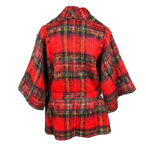 Ben Nevis Jenners Mohair Blend Red Plaid Pullover 3/4 Slv Jacket w/Tie Scotland - Picture 10 of 20