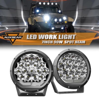 AUXBEAM for Jeep SUV Pair 7'' inch 90W LED Work Driving Lights DRL Spot Fog Pods