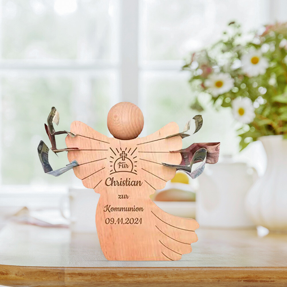 Wood Carving Angel Sacrament Boy Statues Crafts Sculptures Table Decor