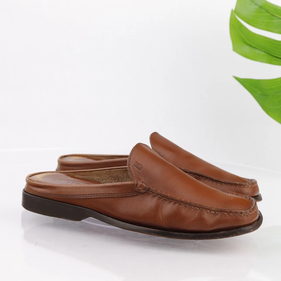 Mocassim Masculino TODS Itália Tamanho 7 Aberto Traseiro Mule Slip On Moc Toe Sapato de Couro Marrom
