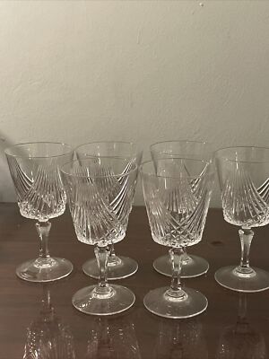 Vintage Crystal Cut Wine Glasses - Set of 6 by Cristal DArques-Taille France