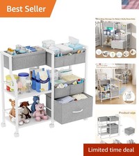 Baby Diaper Caddy Organizer and Storage, 3 Tier Rolling Cart with Dividers an...