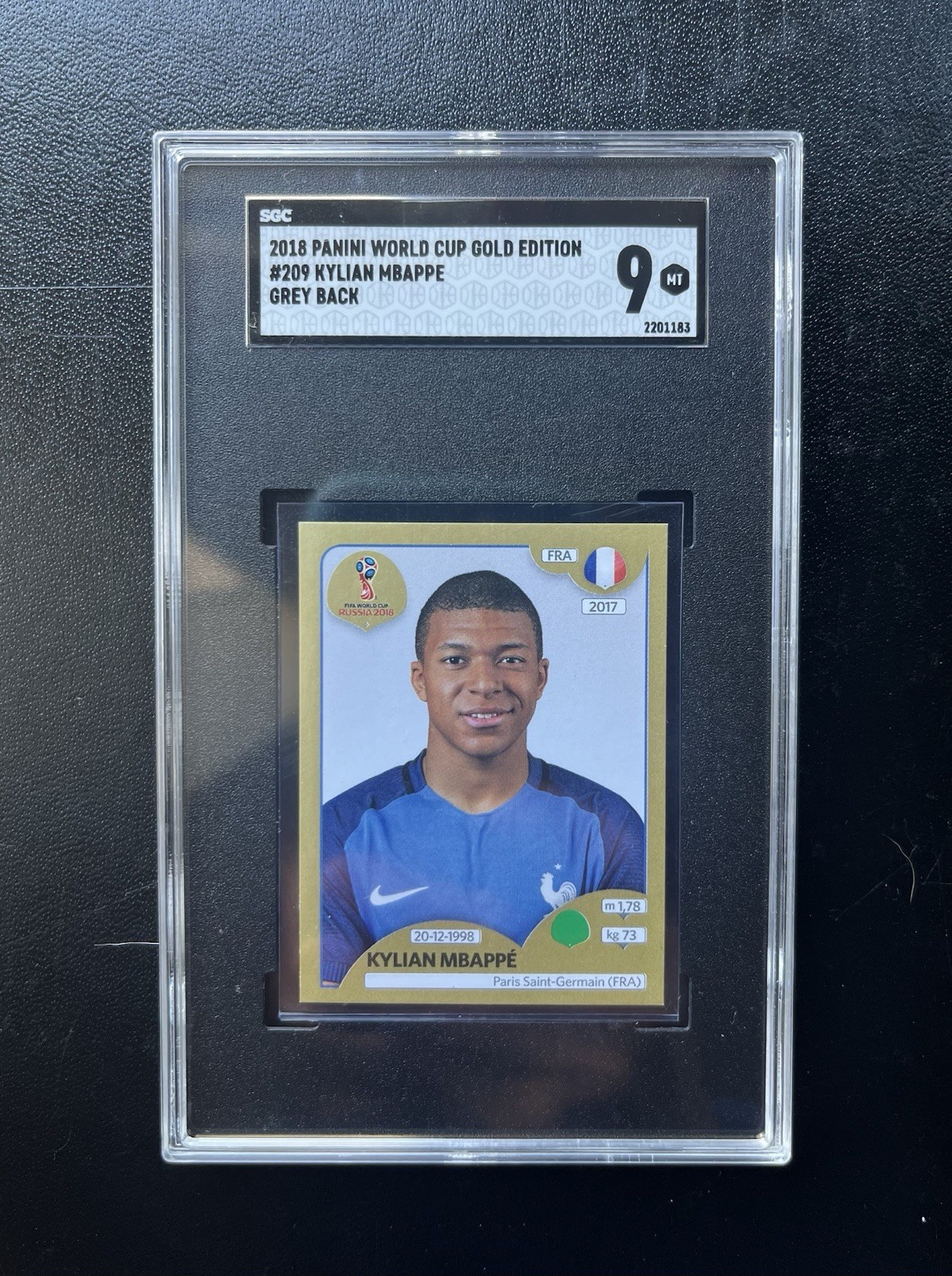 2018 Panini World Cup Stickers #209 Gold Kylian Mbappe Rookie RC SGC 9 France