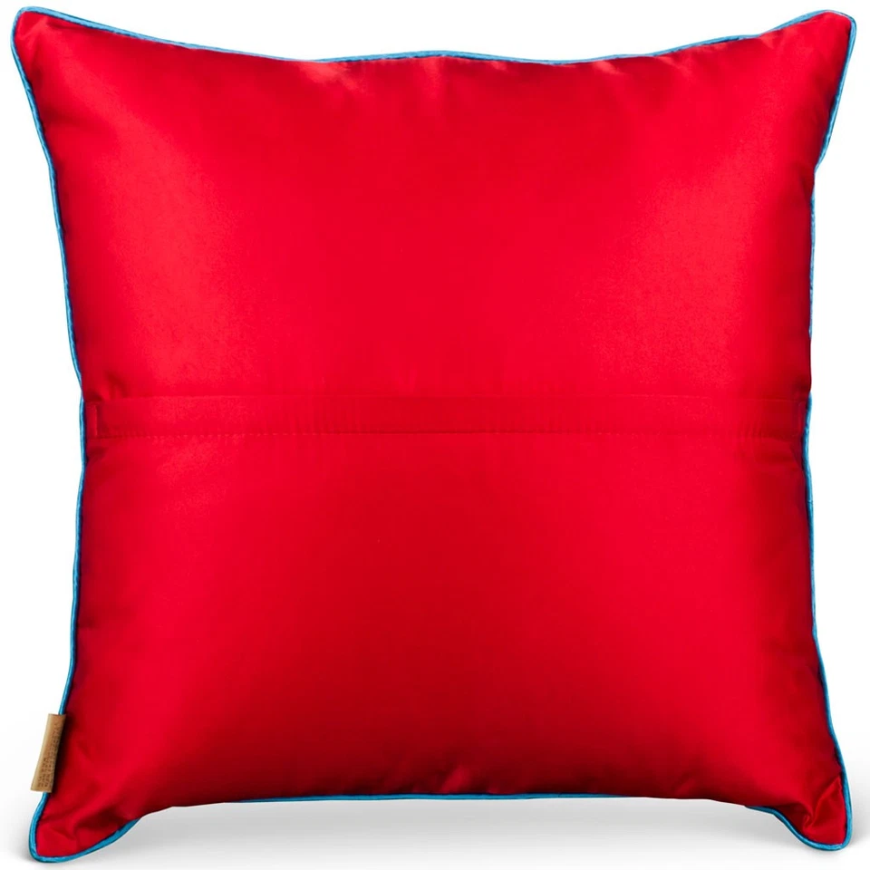 VENDEDOR DE EE. UU. - Almohada china medallón longevidad Shou rojo y turquesa Foto 2 de 3