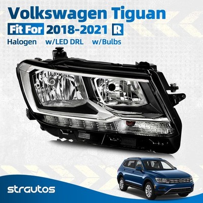 Halogen Headlight For 2018-2021 Volkswagen Tiguan W/LED DRL Right Passenger Side