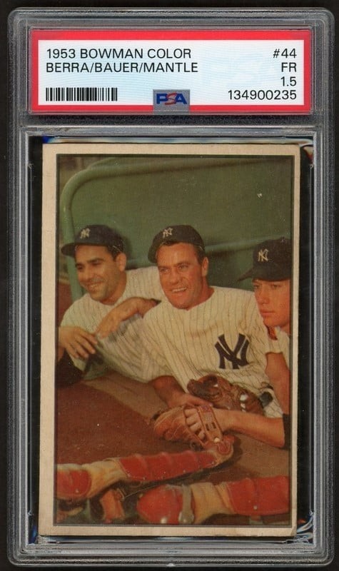 1953 Bowman Color #45 Mickey Mantle/Yogi Berra/Hank Bauer PSA 1.5 -Free Shipping