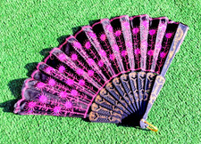 Black Lace Pink Sparkle Rose Flower Accent Design Folding Plastic Hand Fan New