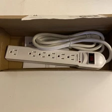 Amazon Basics Surge Protector Power Strip, 6-Outlet White 790 Joules, LED