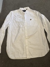 Lyle & Scott Mens Large White Oxford Shirt Button Down Long Sleeve Eagle Logo