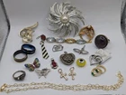 Mixed Vintage Jewelry Lot Sterling Silver Signed Gold Tone Brooch Ring