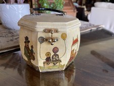 Vintage Rare Wooden Decoupage Octagonal Box Purse W/Lucite Handle