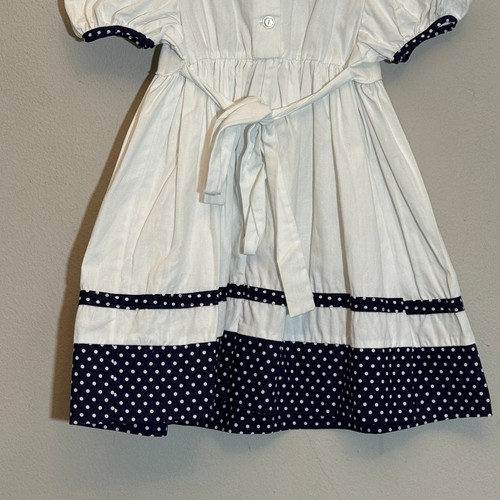 Vintage Bryan Girl's Size 4 Blue and White Polka Dot Sailor-Style Cotton Dress - Picture 5 of 11