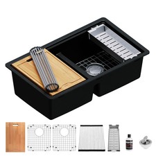 Karran USA QUWS-880 32-1/2" Undermount Double Basin Quartz - Black